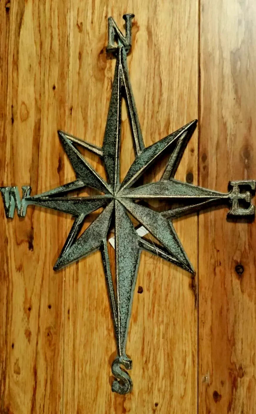 Metal Iron Nautical Rose Compass Star Directional Sailing Boat Wall Beach 14×10″