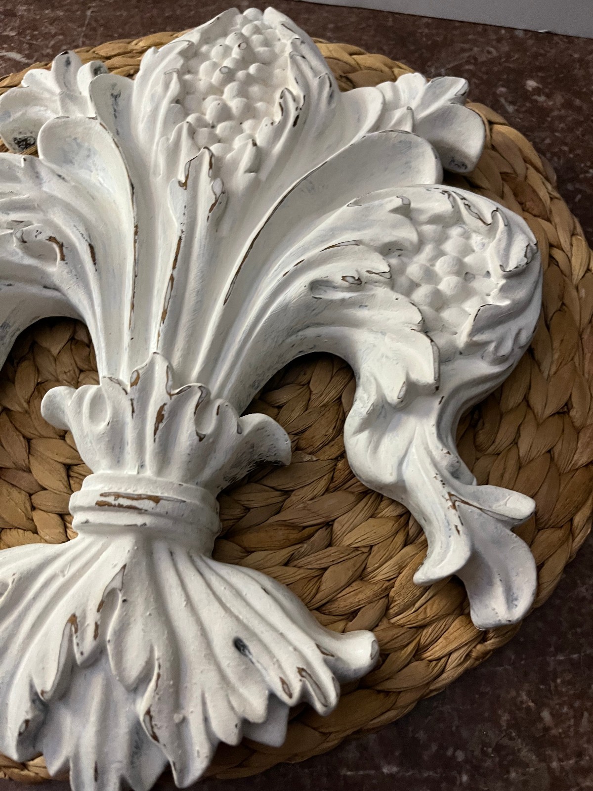 Fleur DeLis Wall Plaque for French Decor Shabby White Color Distressed