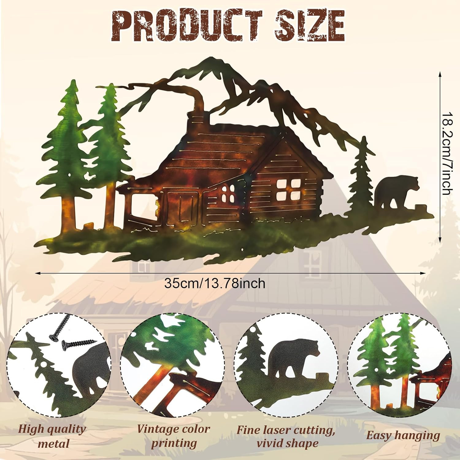 Mountains Cabin Bear Wall Art Farmhouse Metal Forest Lodge Wall Sculpture Retro