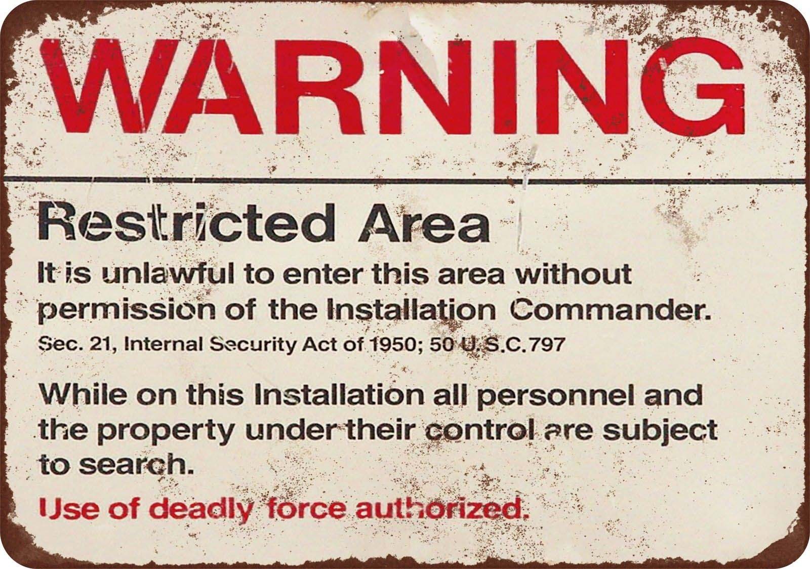 Warning Restricted Military Area 51 Vintage Look Reproduction Metal sign 8 x 12