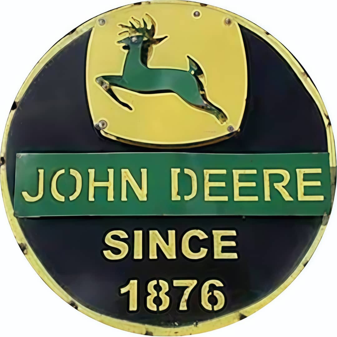 John Deere Since 1876 Weathered Look Metal 12-in Round Gun Sign Green Yellow