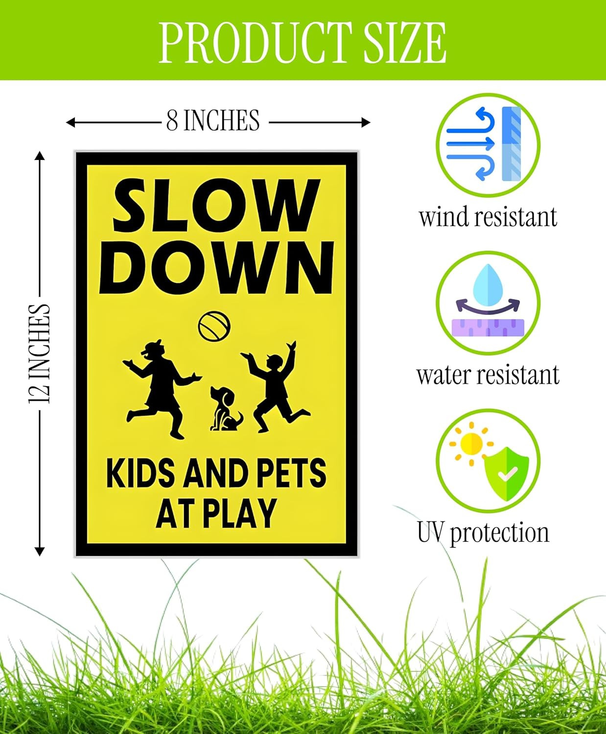 3 Pack Single Sided 8×12 Please Slow Down Kids and Pets at Play Yard Plastic …
