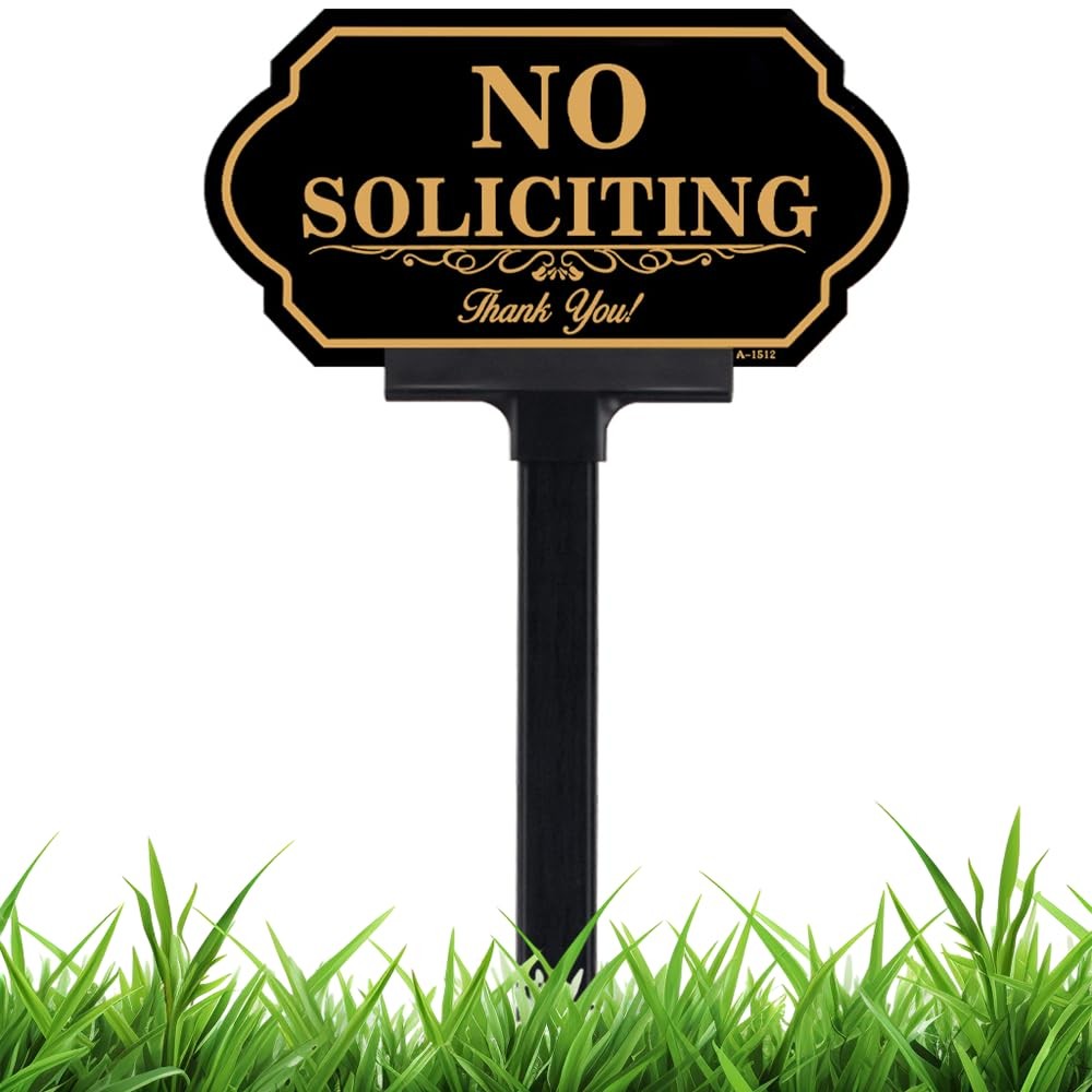 No Soliciting Sign for House with Stake – 50-mil Thick Aluminum – 5×10 Inch/37