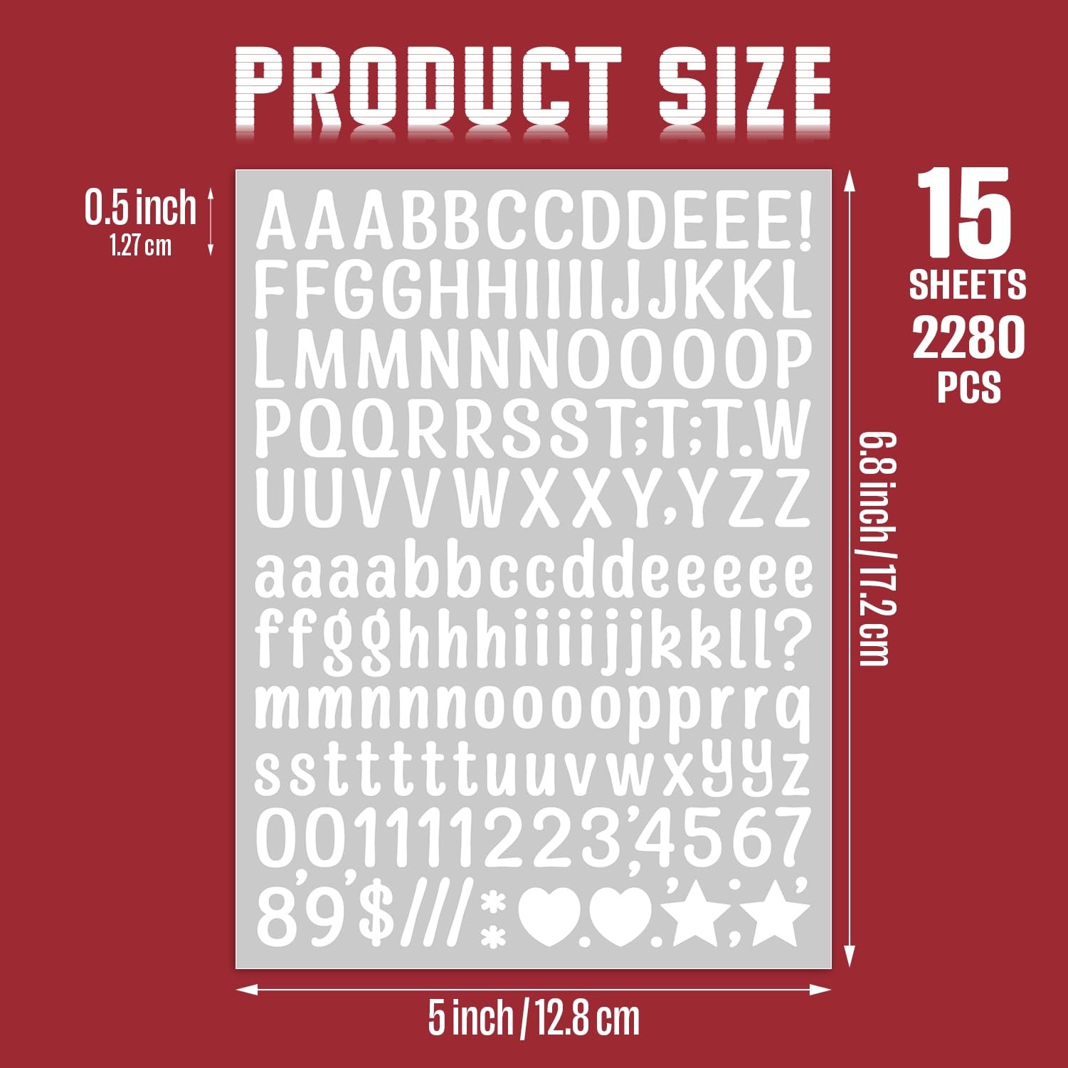 15 Sheet Small Letter Stickers – 1/2 Inch White Vinyl Self Adhesive Alphabet