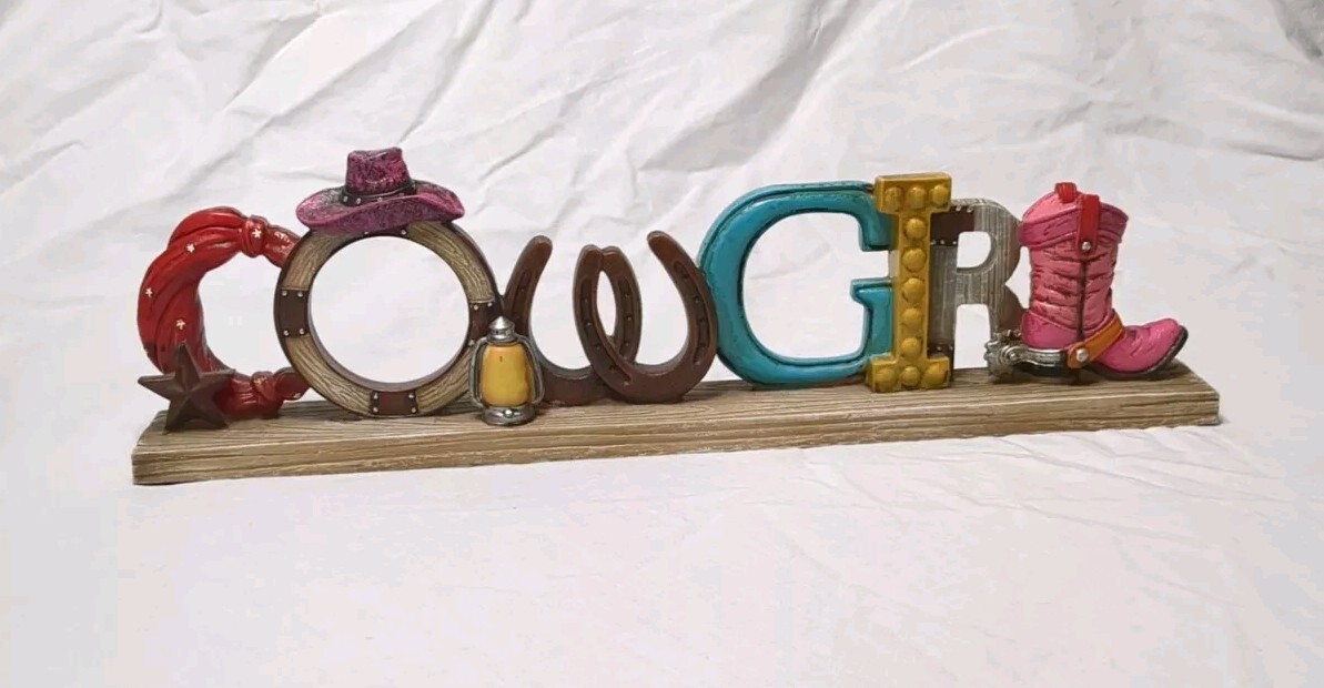 Cowgirl Desk Mantle Sign Cowboy Hat Lantern Horseshoe Turquoise Pink Red Yellow