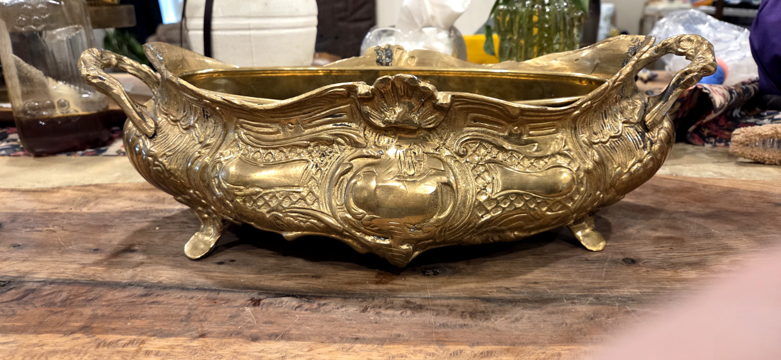 French Art Nouveau brass jardinière