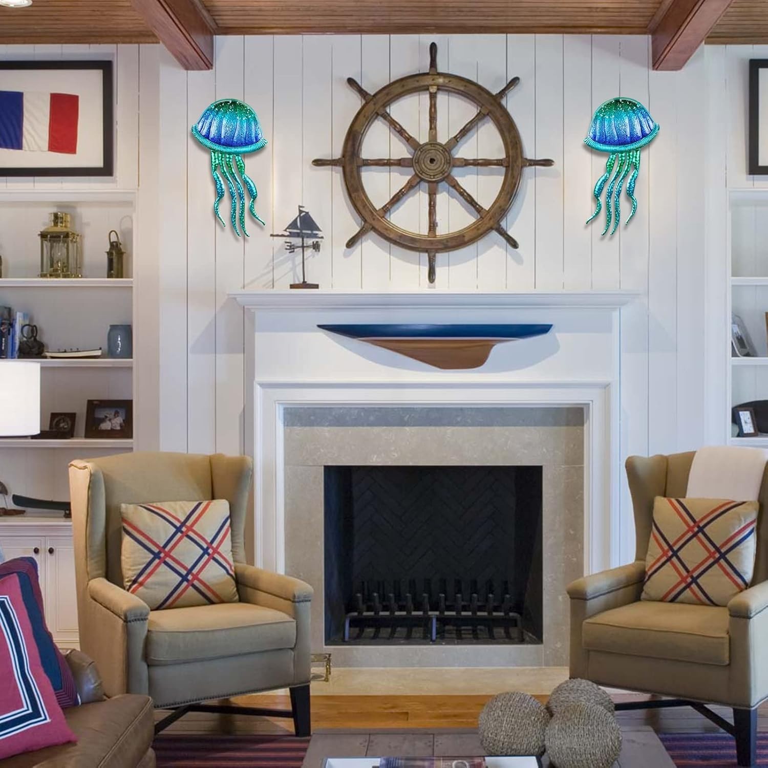 Ocean-Themed Glass and Metal Jellyfish Decor – Perfect for Living Room and Pool