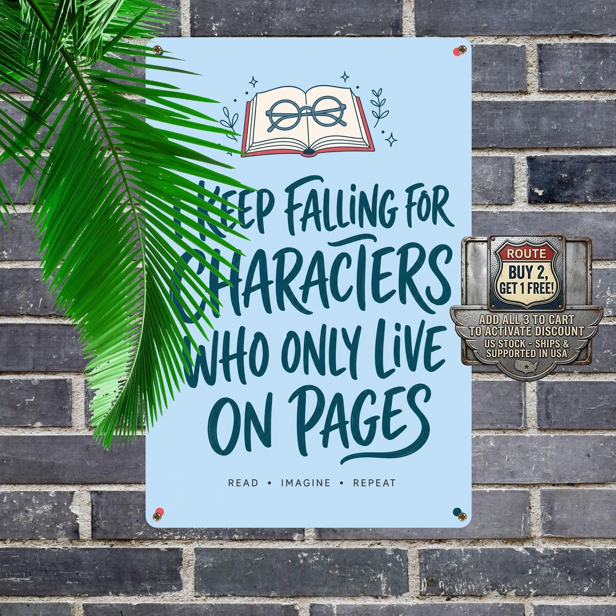 Handwritten Typography Open Book Glasses Reading Quote Poster Metal Plaque