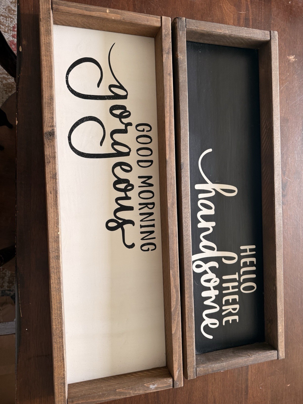 Rustic Farmhouse Style Set of Two Wood Wall Decor Hello Handsome GM Gorgeous
