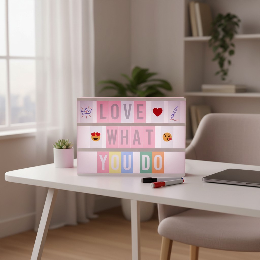 Customizable Pink Light Box with 400 Letters, Emojis & 2 Markers – Ideal Decor