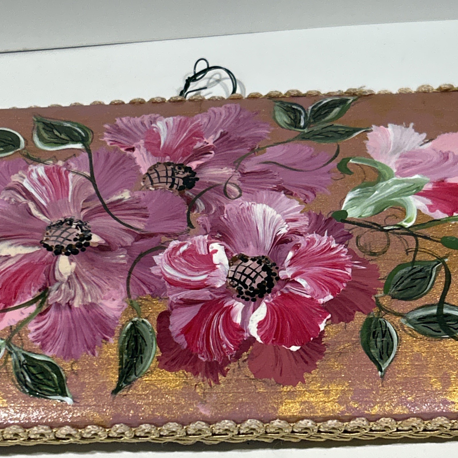 VTG Will 29.5 X 4.5 Inch Hand Painted Floral Wall Art Piece Of Wood Signed