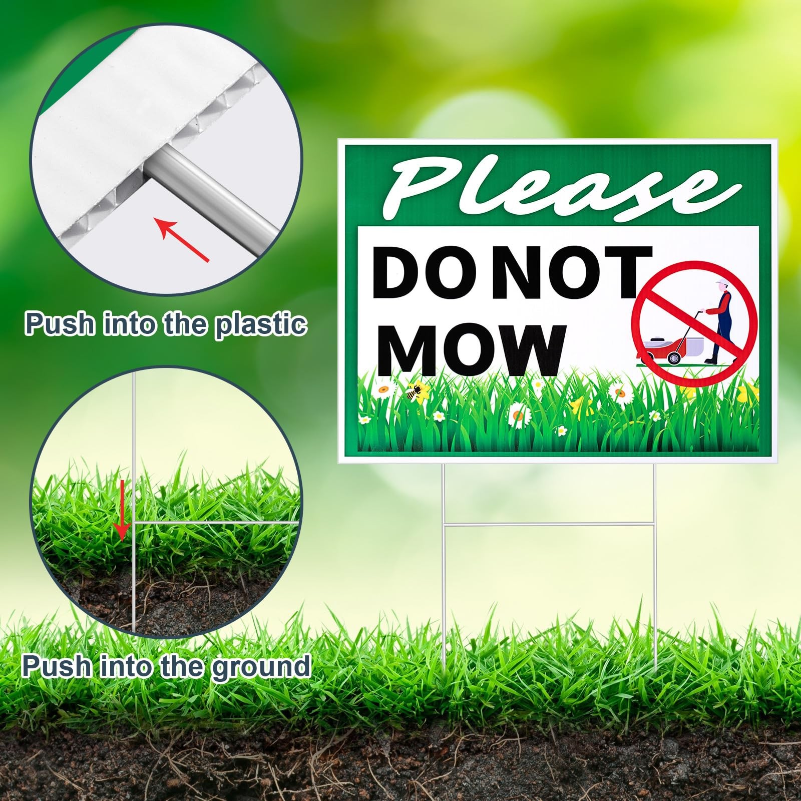 6 Pcs Please Do Not Mow Sign with Metal H Stake 12 x 9 Inches No Mow May Yard…
