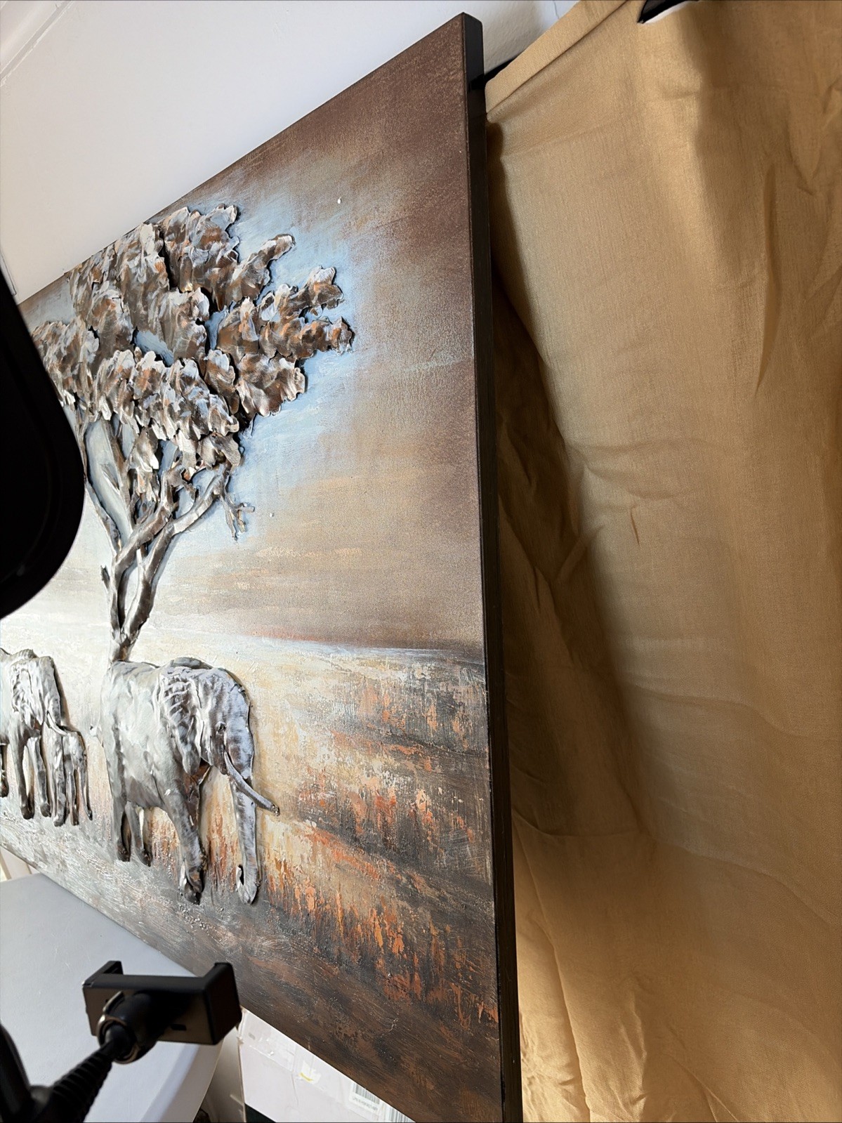 Elephants Metal Wall Art,Hand Painted Mixed Media Iron Wall Sculpture,3D Wall…