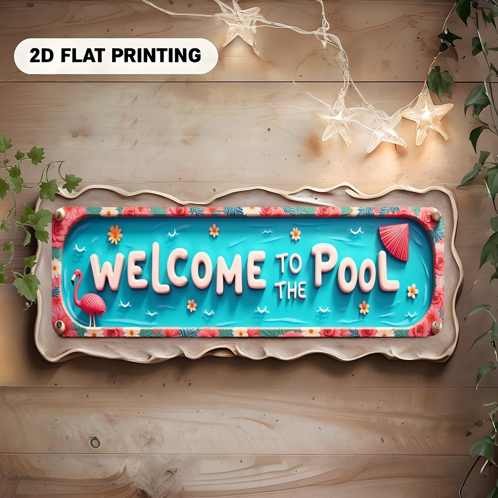 Metal Sign Flamingo Welcome To The Pool Vintage Tropical Backyard Poolside Decor
