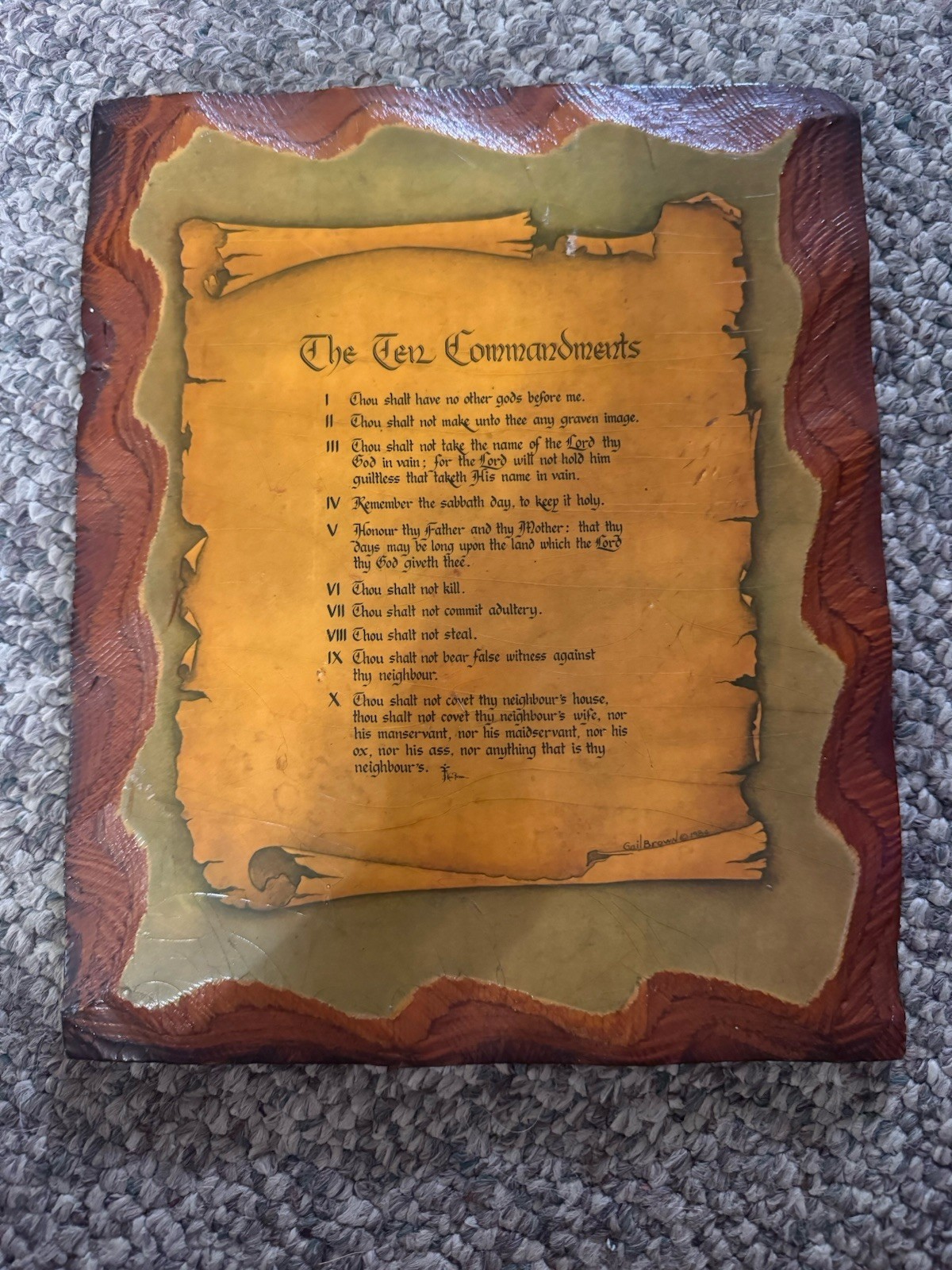Ten Commandments Wood Wall Plaque Sign, Hanging Traditional Rectangular Brown