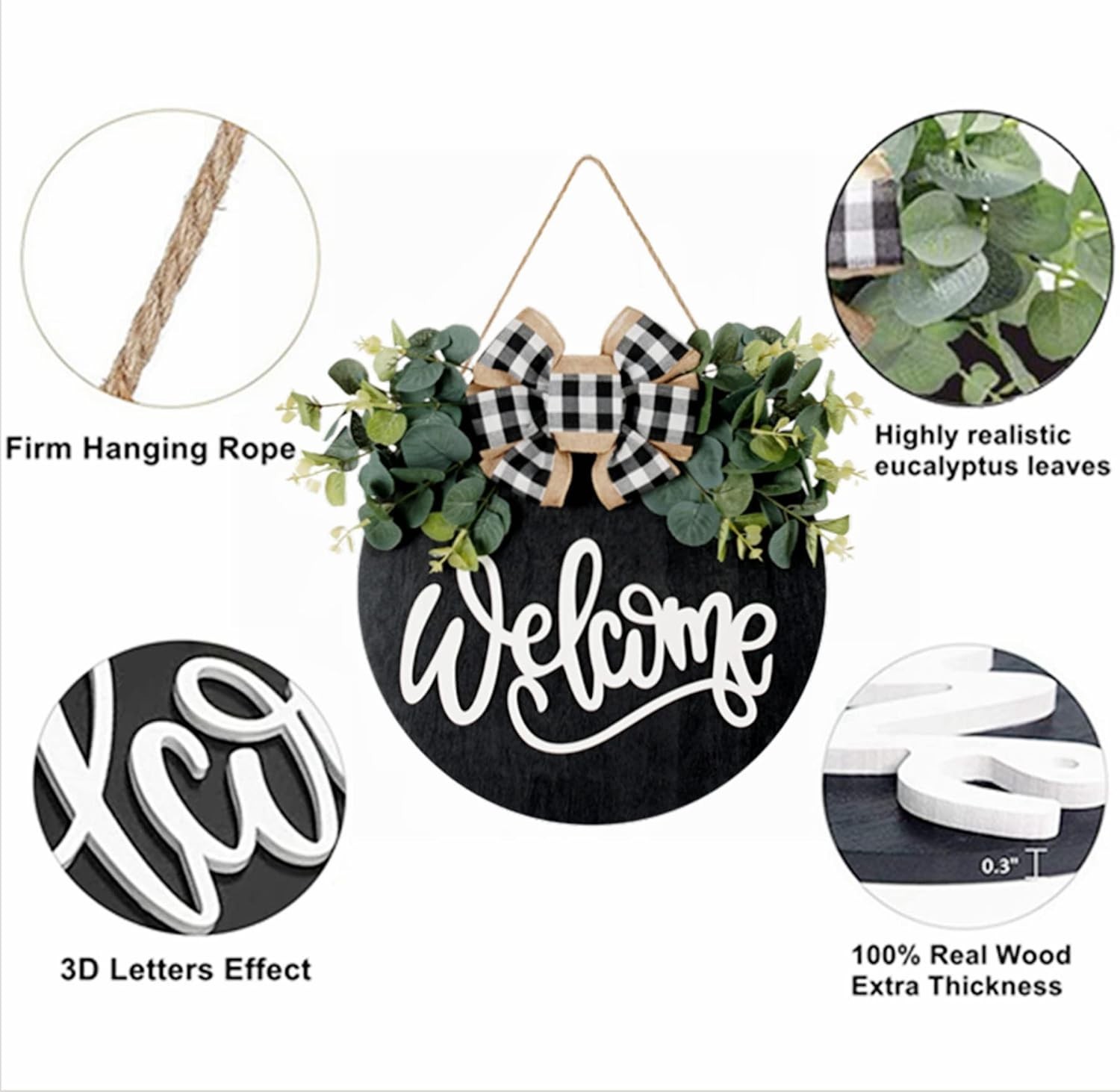 Welcome Sign for Front Door Porch Decor Farmhouse Wreath Wall Decor Φ30cm Rou…