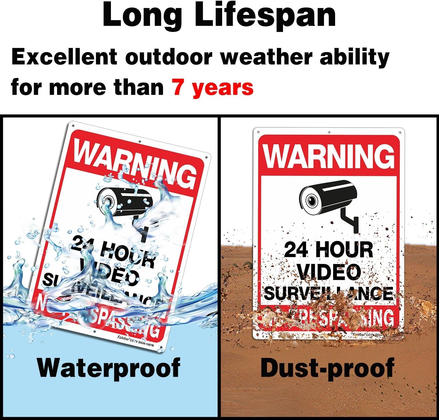High Visibility 4-Pack Warning Signs 10×7 for Indoor/Outdoor Security
