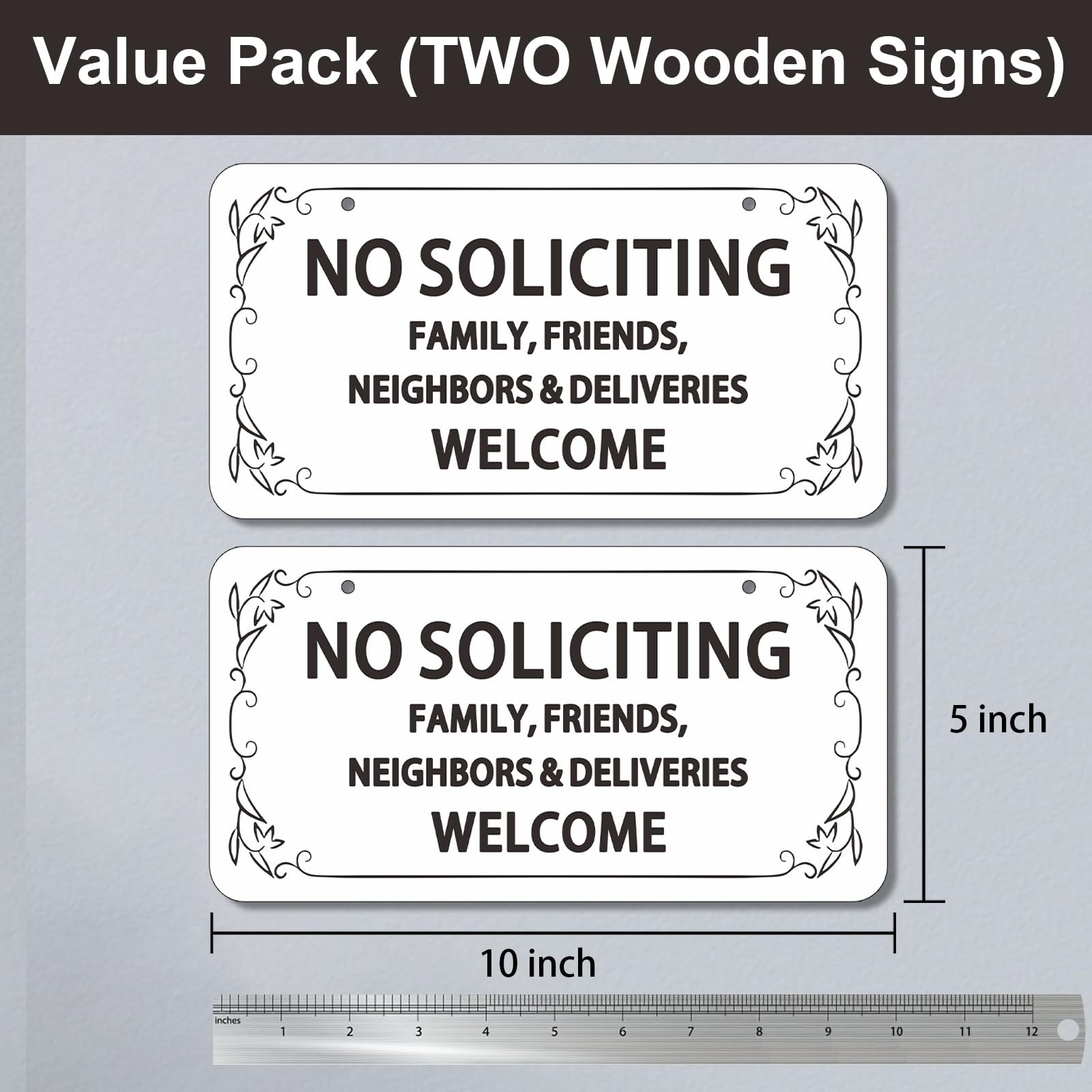 (2 Pack) Wooden No Soliciting 10×5 inches, Sign White