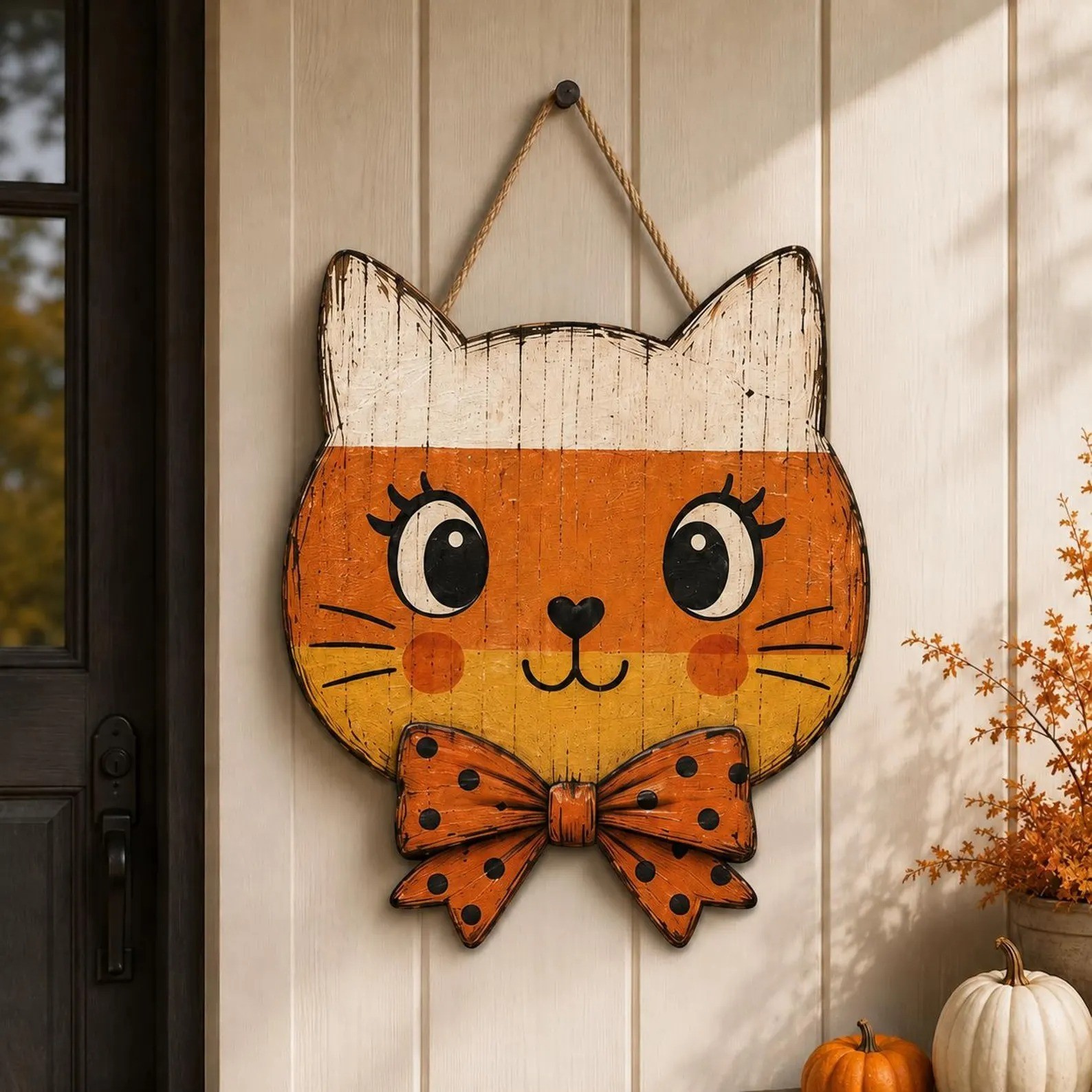 Halloween Door Hanger, Vintage Halloween Decor Outdoor, Gothic Decor, Cat Decor