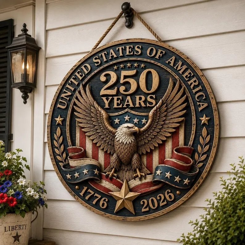 USA 250th Anniversary Eagle Door Sign, 1776-2026 Patriotic Decor