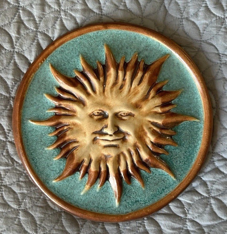 Celestial Sun Face Wall Art Studio Pottery Handmade 8.25” 1960-1980s