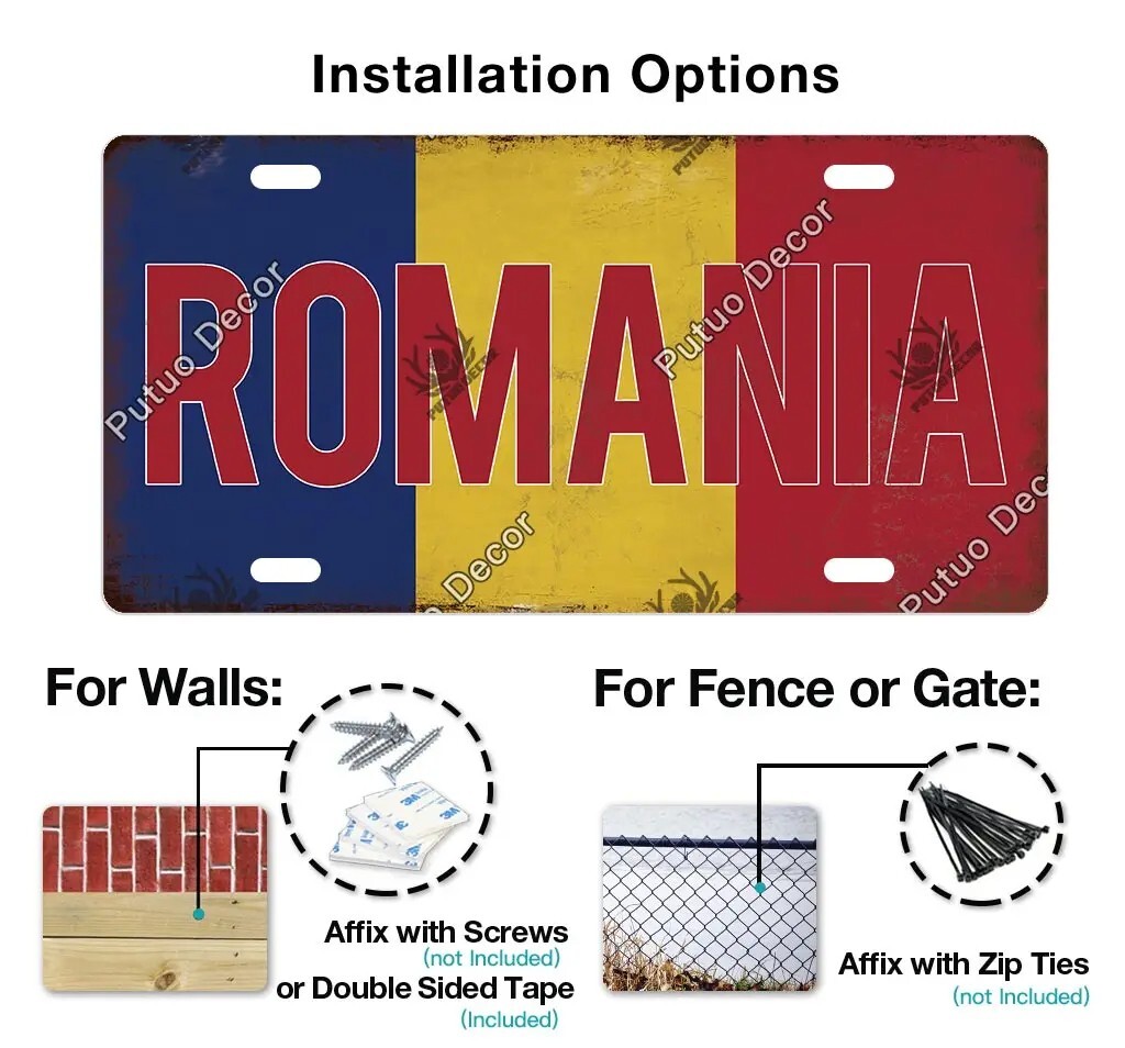 Romania Flag Decorative License Metal Plate Vintage Travel Sign Wall Tin Plaque