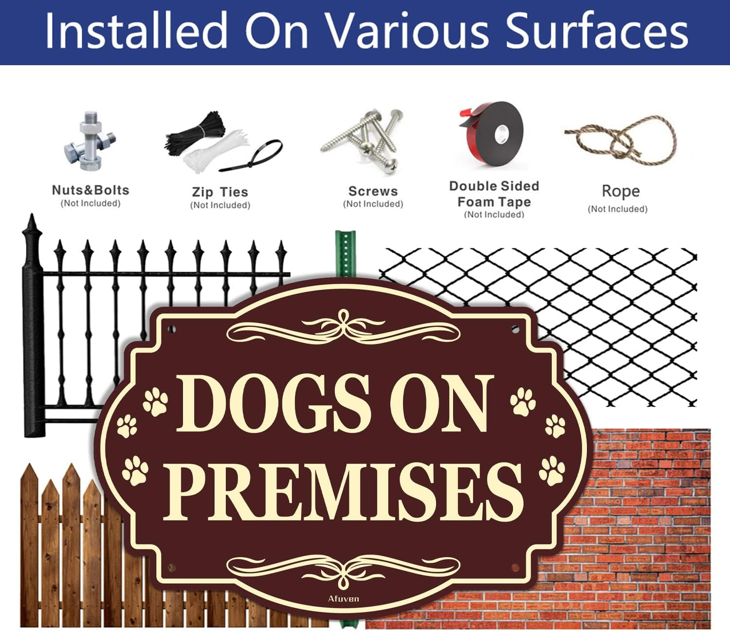10” x 7” Dog on Premises Sign Reflective Sturdy Rust-Free Aluminum Weatherp…