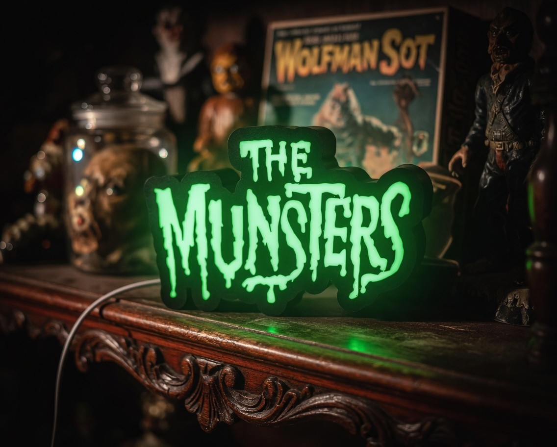 The Munsters LED Light-Up Sign 3D Printed Glow 60s TV Horror Nostalgia