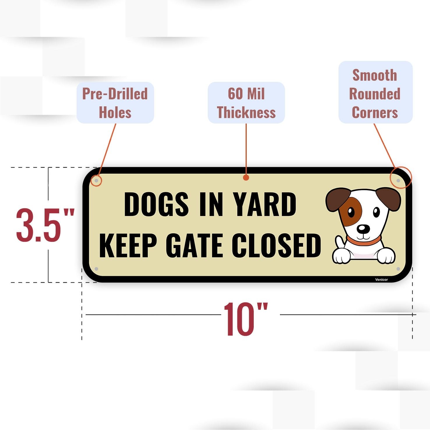 2 PCS Dog In Yard Keep Gate Closed Sign 10 x 3.5 Inches Funny Cute Aluminum