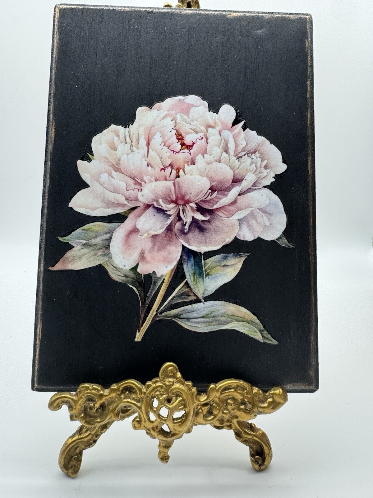 Handmade Vintage Inspired Pink Peony Wood Wall Hanging Plaque 5×7 Floral Decor