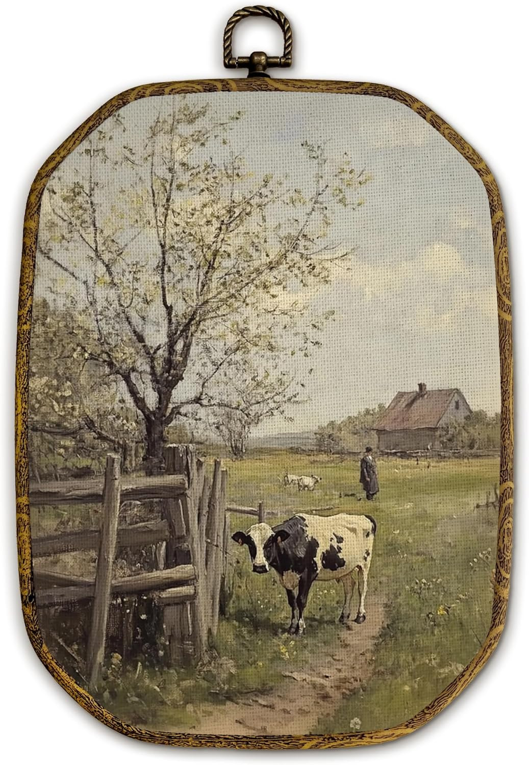Vintage Farmhouse Cow Octagon Wall Art Decor, Rustic Cow Farm Life Landscape …