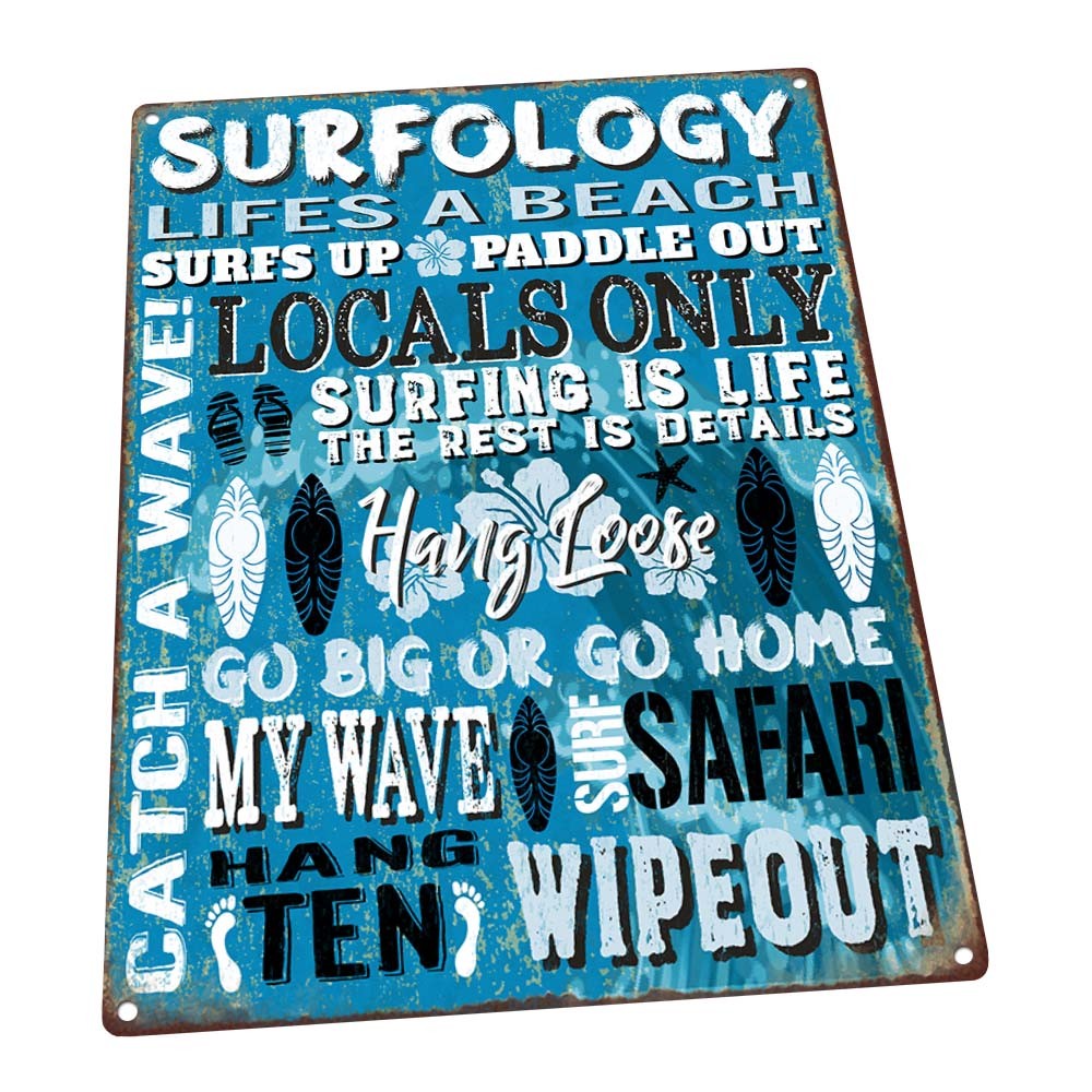 Surfology Metal Sign; Wall Decor for Beach House or Coastal Home
