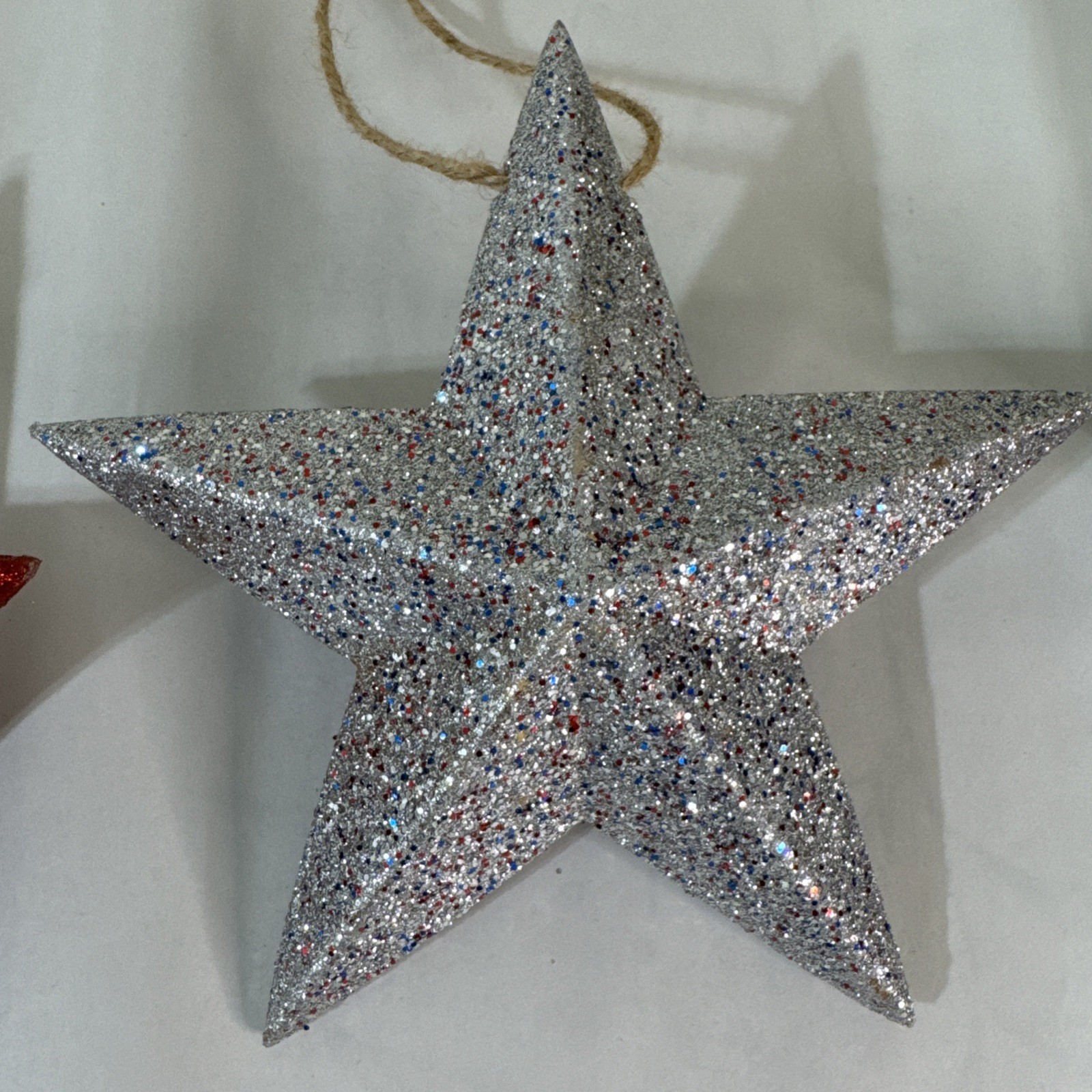 Decorative Glitter Hanging Stars 7” Set of 3 Red, Blue & Mixed Silver Decorative
