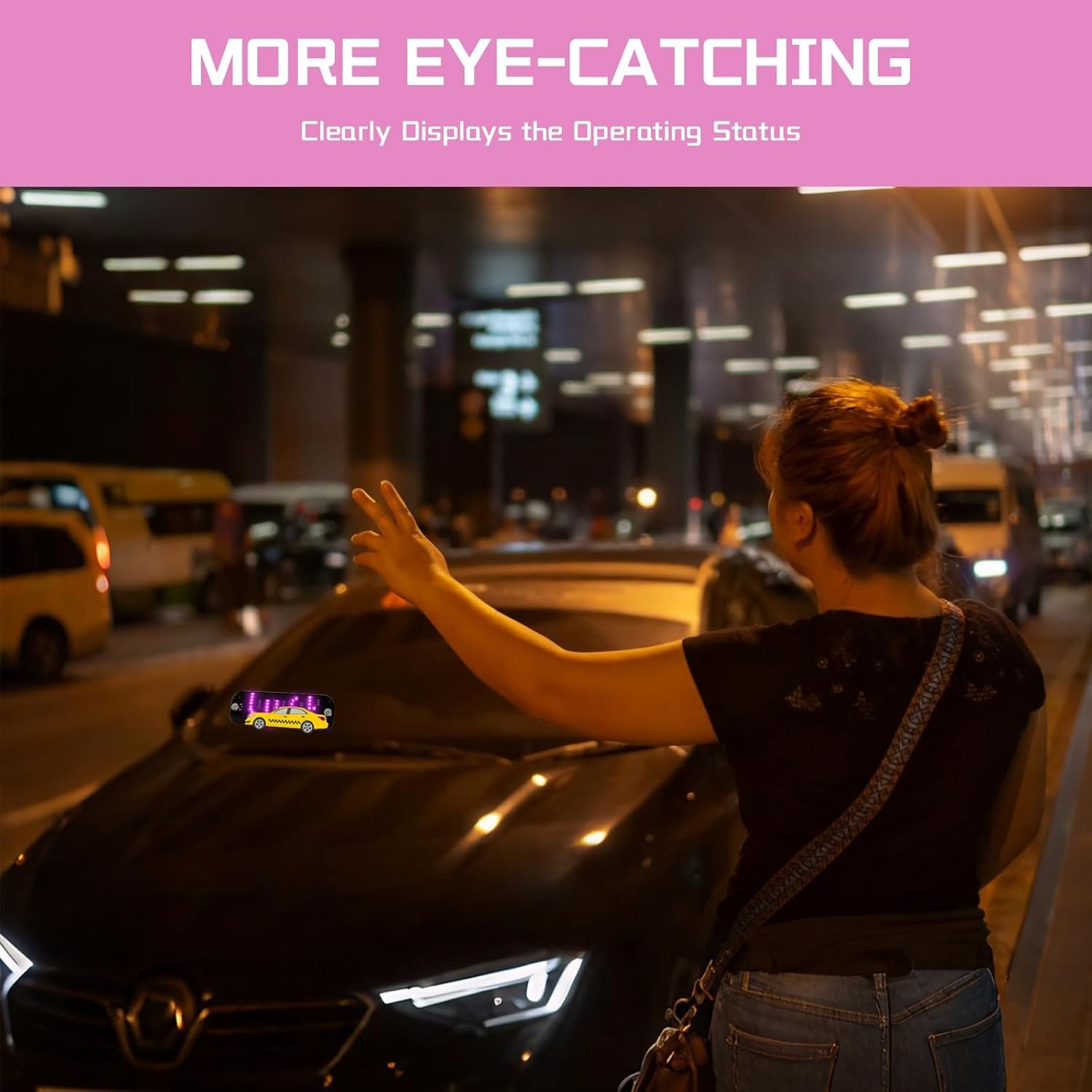 LED Light for Car, Sign Car Windshield, Taxi Decal Style B：Pink