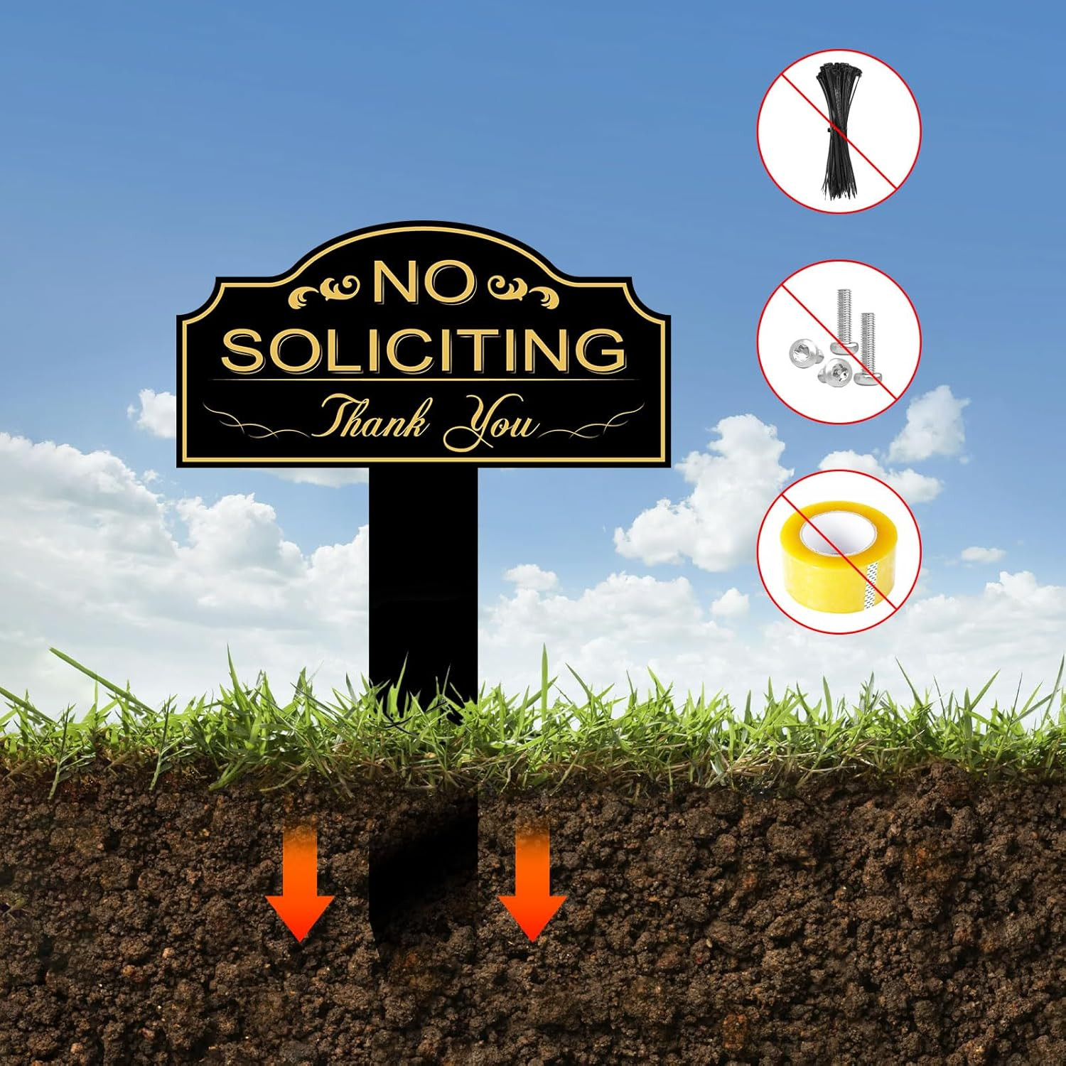 No Soliciting Sign for House with Stake 7 x 3.5 Inch Waterproof Resistant with 1