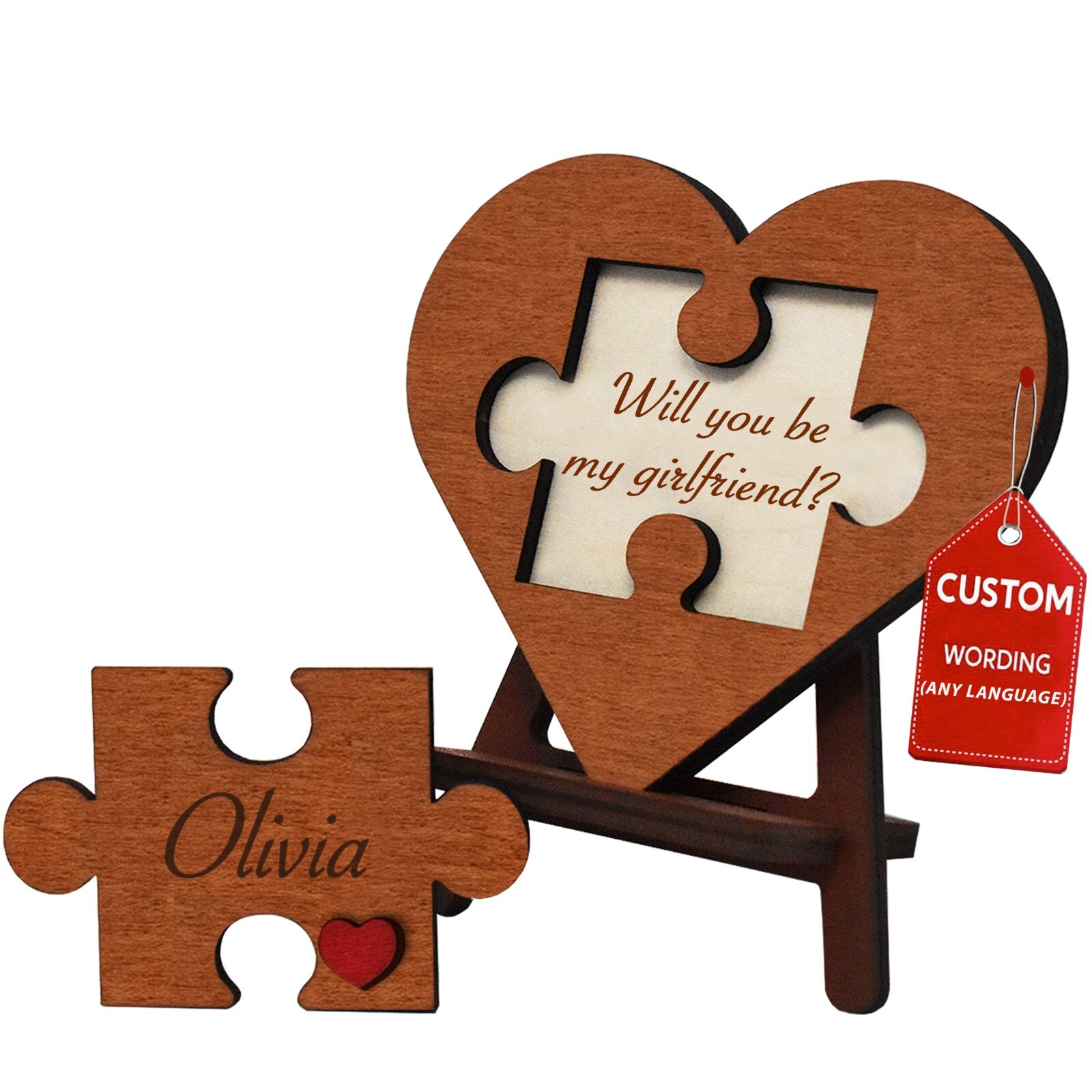 Personalized Will You be My Girlfriend Proposal Puzzle Piece Sign Engraved Name