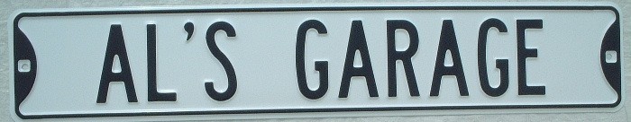 AL’S GARAGE EMBOSSED Steel Street Sign 6″ by 32″ decor signs cars