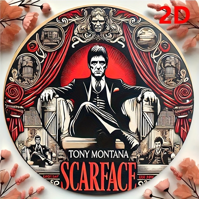 2D Flat “Scarface” Vintage Aluminum Wall Decor – Tin Metal Signs Suitable for Ho