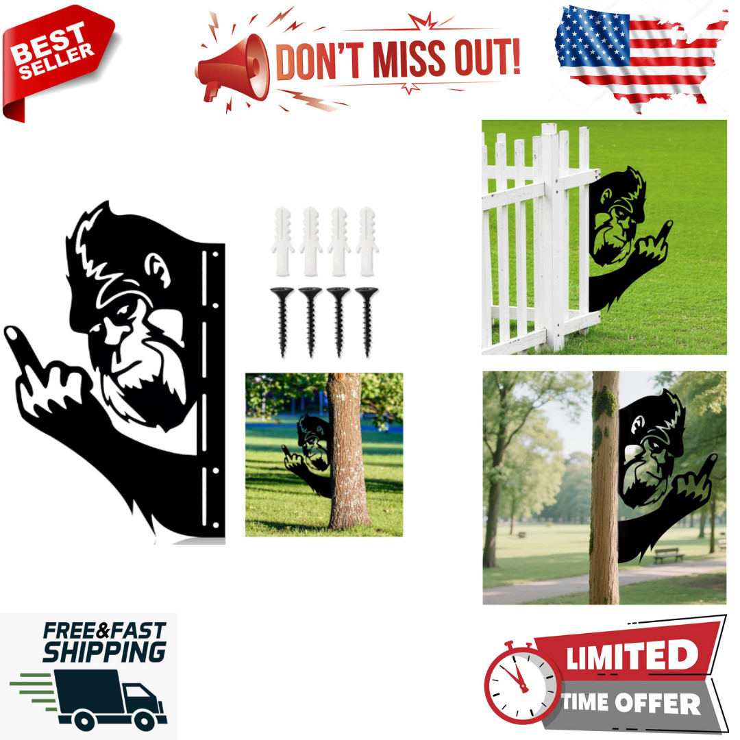 Peek a Boo Bigfoot Metal Signs (15 X 10.5 Inch) – Animals Peeking Around Sign
