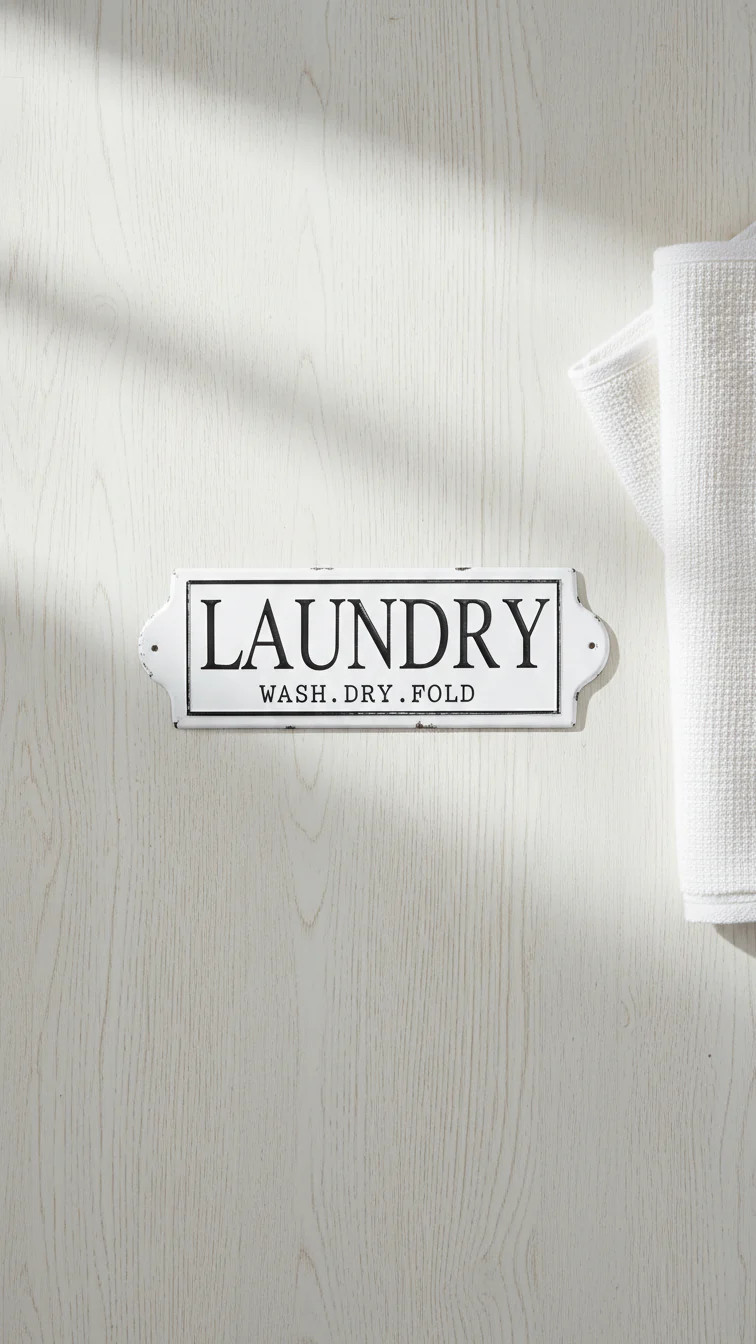 Stratton Home Decor Laundry Enamel Vintage Metal Wall Art, White