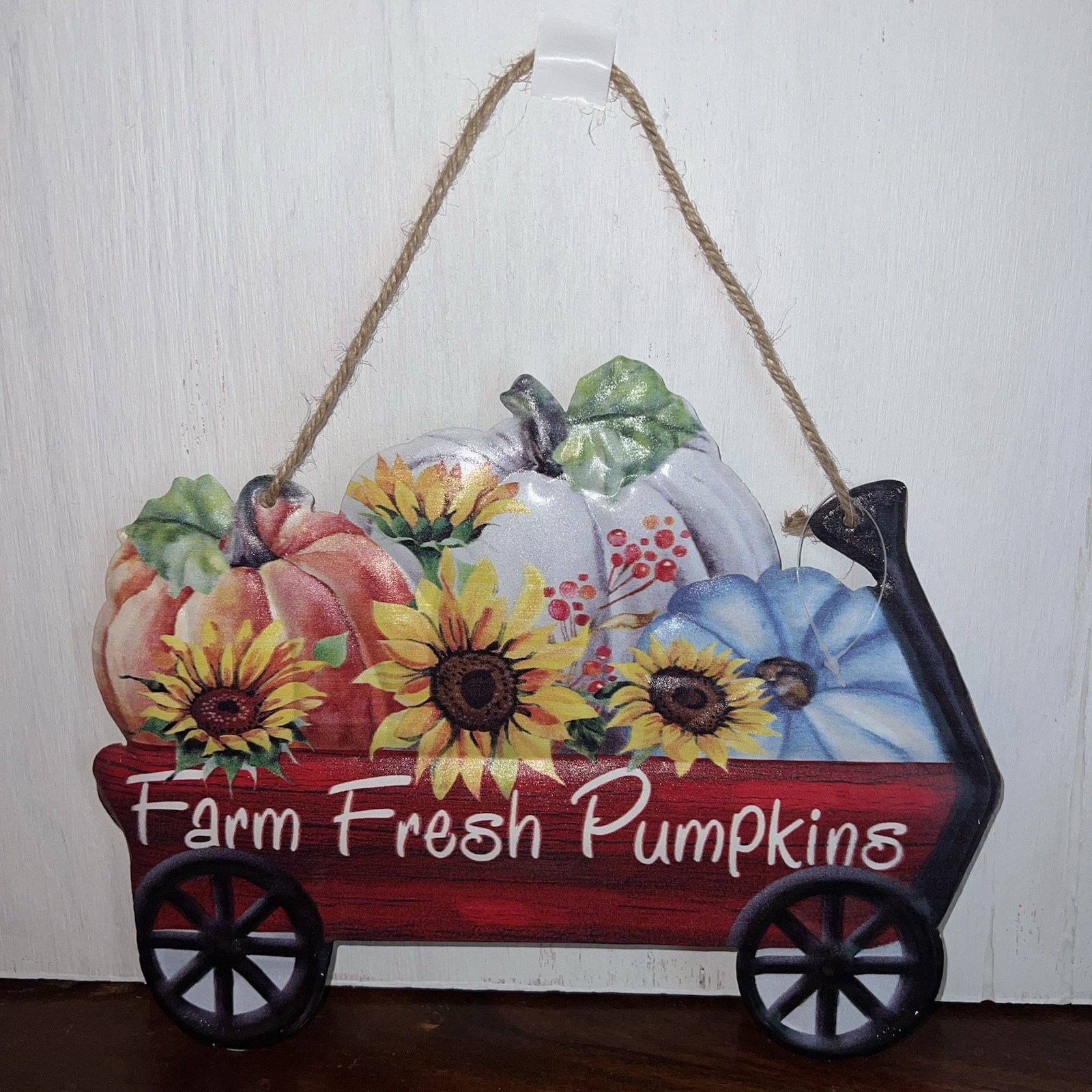 Fall Decor Pumpkin Wagon Door Sign Farm Fresh Hanging Metal Farmhouse 11”