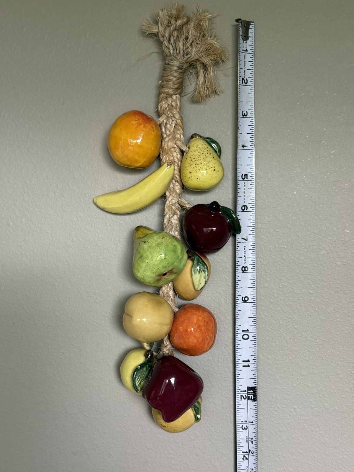 Vintage Ceramic Fruit on Rope Hanging Wall Art Kitchen Decor MCM Farmhouse