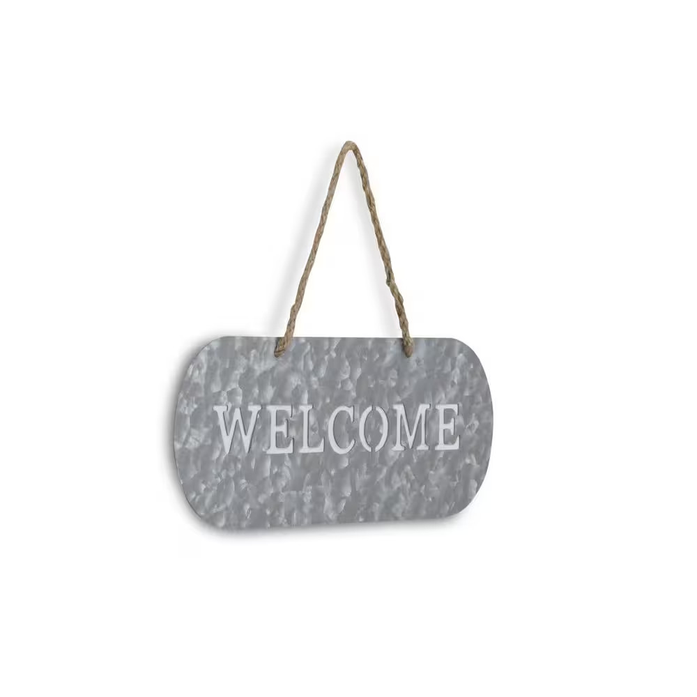 11 In. X 4.5 In. Grey Handcrafted Welcome Galvanized Metal Wall Art 1-Piece