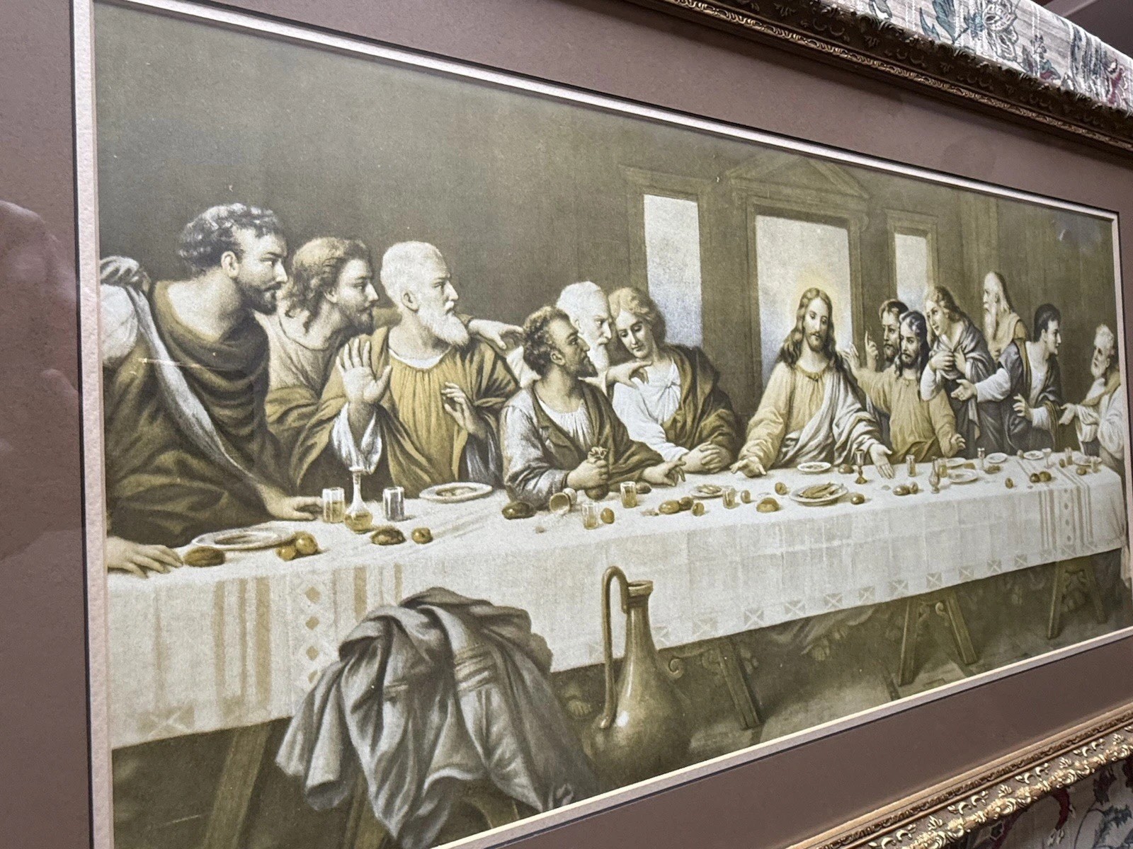 Framed Last Supper Print Religious Wall Art Gold Ornate Frame 29.25 x 17.5