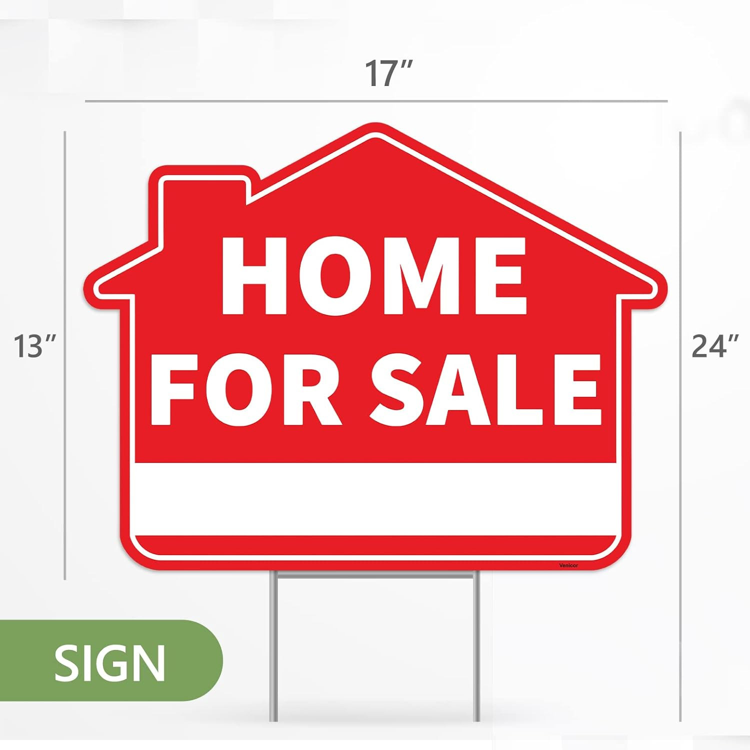 3PC Home for Sale Sign with Stakes, 17 Inches by 13 Inches – Double Sided Signs