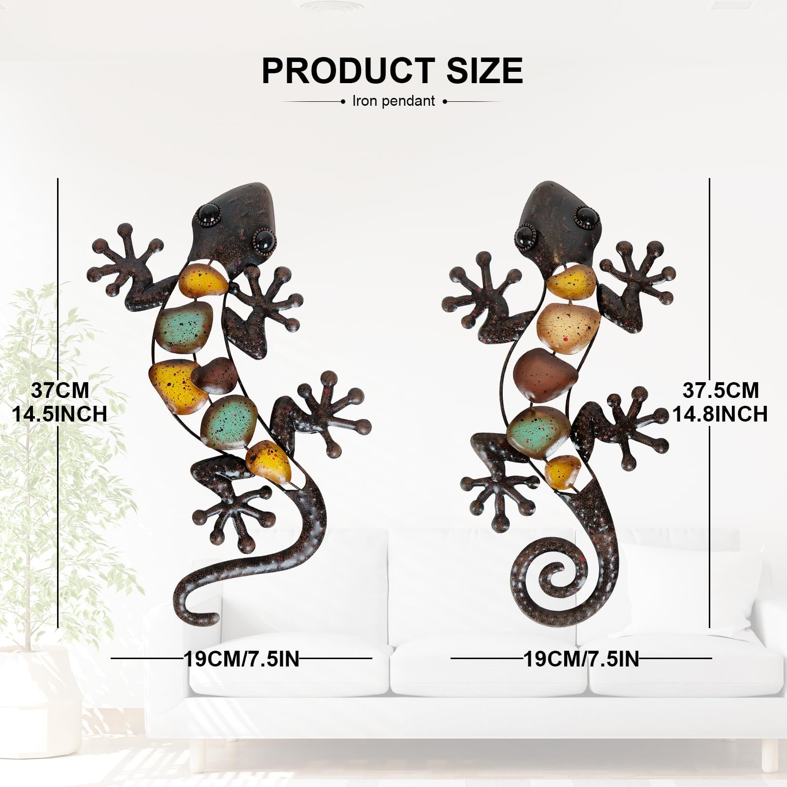 Metal Gecko Wall Decor Large 2 Pack, Outdoor Lizard Wall Art, Metal Lizards W…
