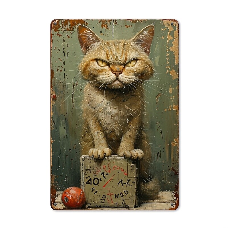 1pc Vintage “Cat” Tin Metal Signs, Iron Cube Shape, Painted Finish 12L” x 8W”