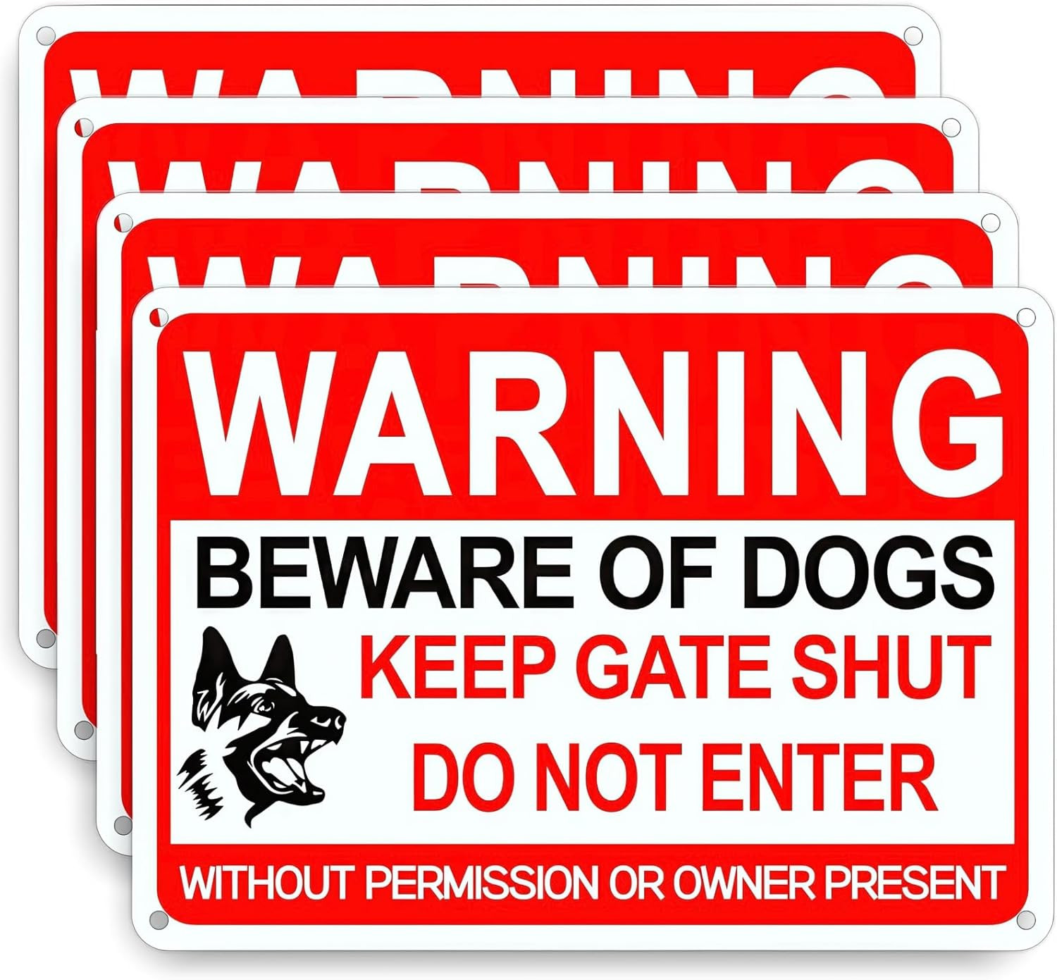4 Pack Beware of Dog Signs – 12×8″ Reflective Aluminum Private Property Signs