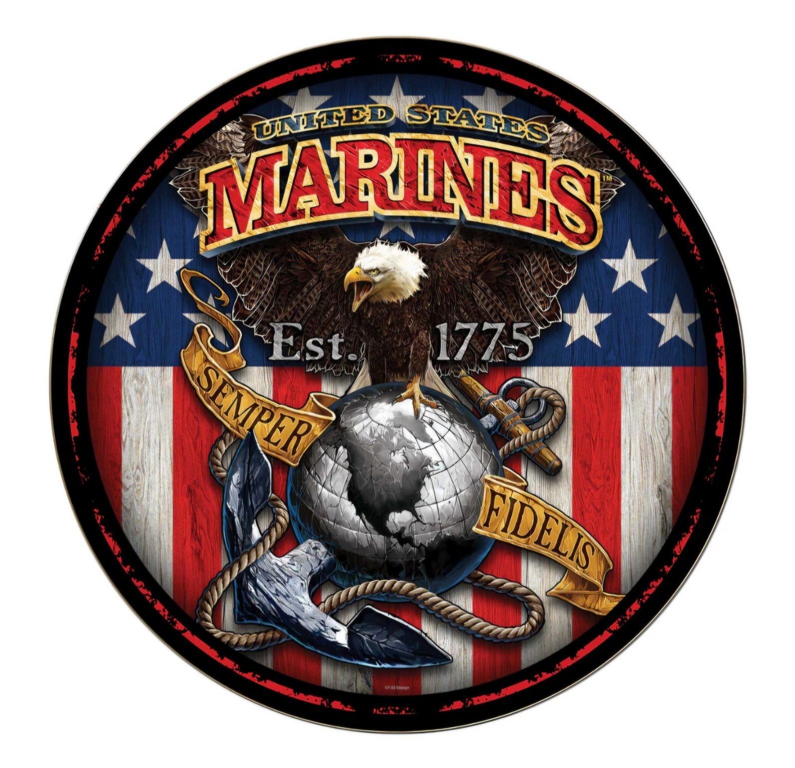 United States Marine Corps Round Patriotic Decorative Distressed Decal/Sticker