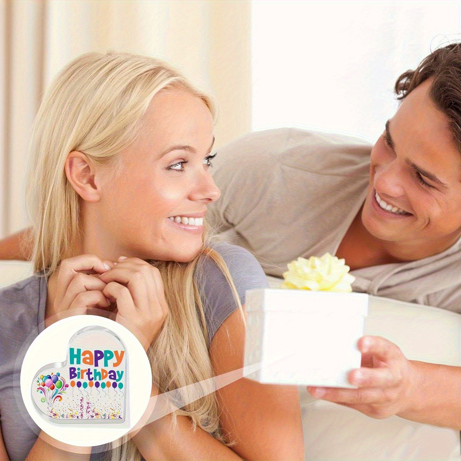 Happy Birthday Acrylic Heart Plaque Confetti Decor Desktop Sign Perfect Gift